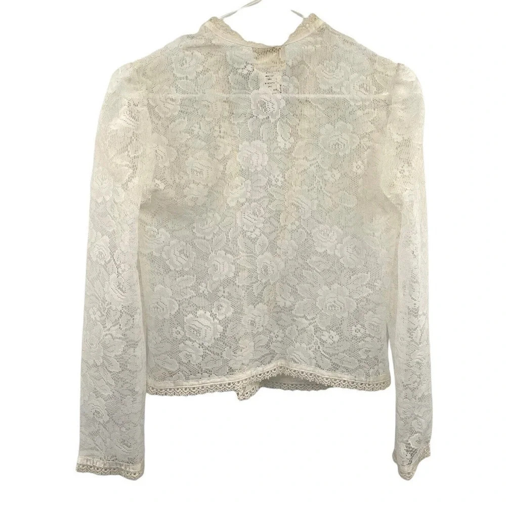 Vintage Gunne Sax Jessica's Gunnies Lace Open Front Cardigan size Small Ivory - Picture 6 of 12